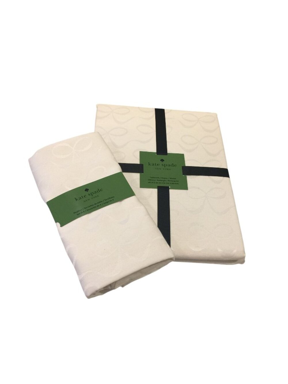 Kate Spade Cream Embossed Bow Tablecloth 60" x 84" Oblong Set of 4 Napkins
